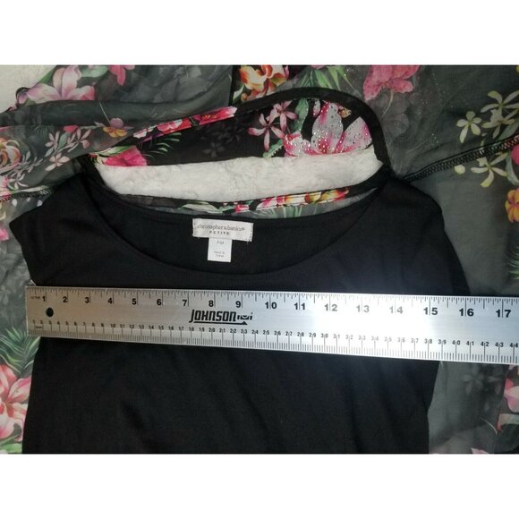 Christopher & Banks Top Medium Petite Black Floral Lace Overlay Chiffon Blouse - Picture 4 of 8